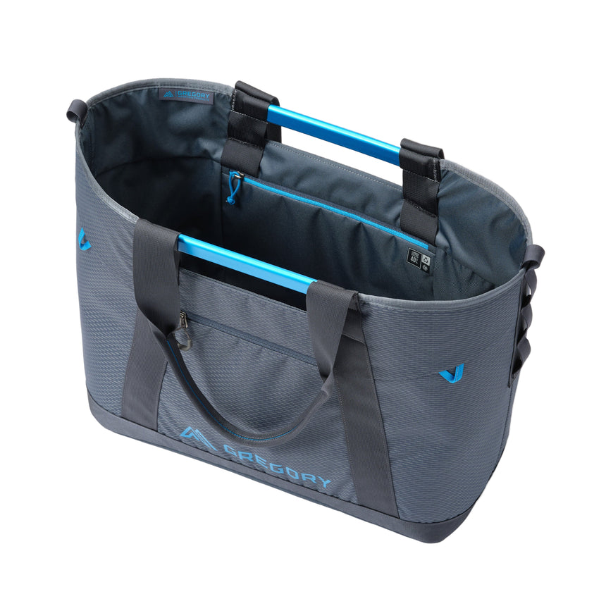 Gregory Alpaca Utility Tote 50L in Slate Blue - Angled View showing structured design