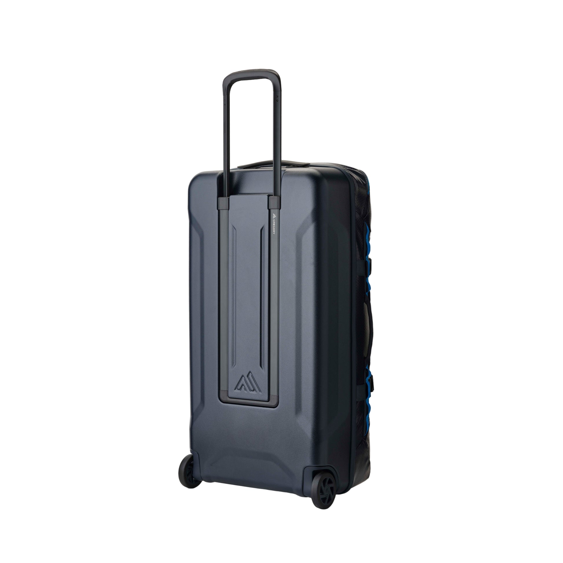 Gregory Alpaca Wheeled Duffel 100L in Slate Blue - Back View showing TPU-coated fabric and grab handles