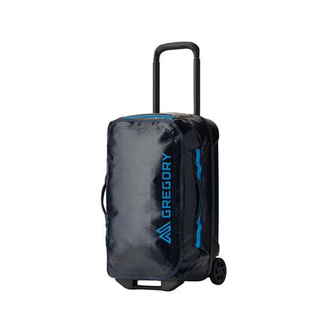 Gregory Alpaca Wheeled Duffel 40L in Slate Blue - Front View with polycarbonate bottom shell