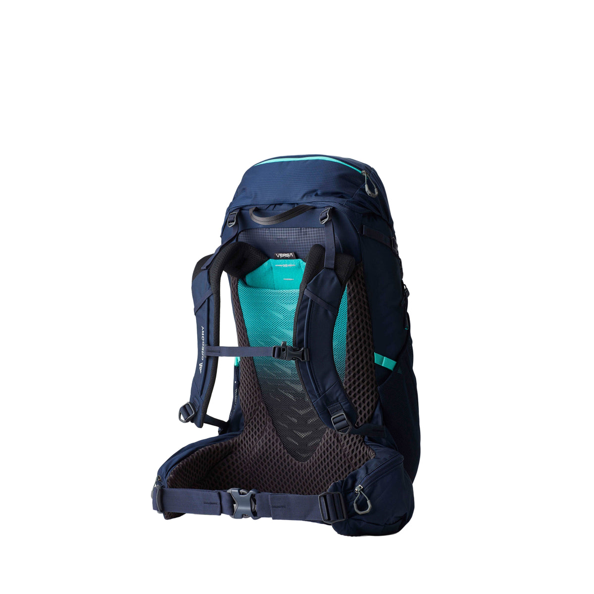 Gregory Amber 44L Women's Backpack in Arctic Navy - Back View showing breathable 3D backpanel and VersaFit system