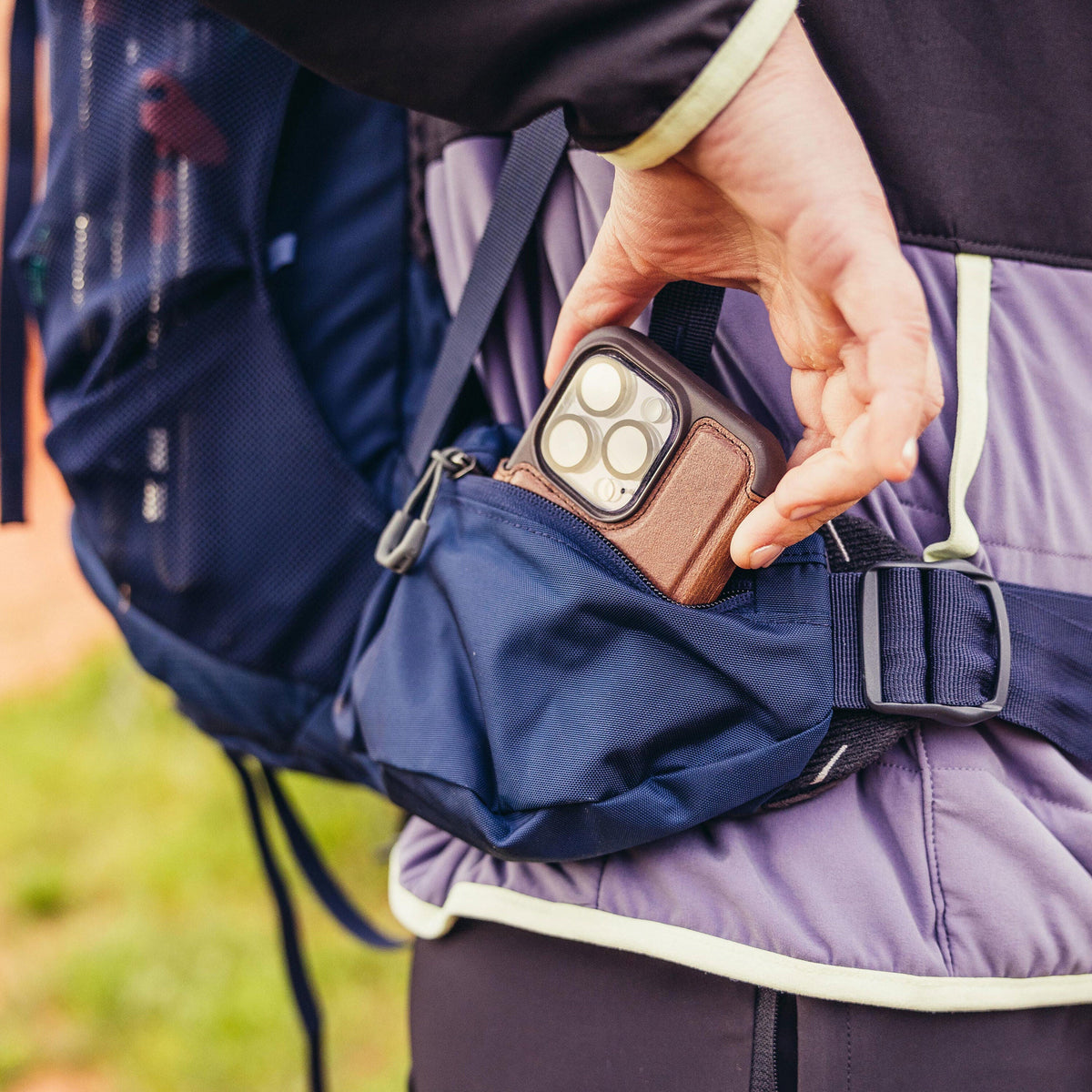 large zippered storage for phone and trail essentials