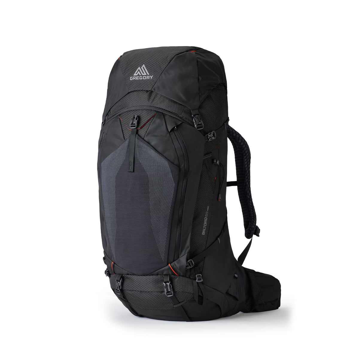 Gregory Baltoro 85 Pro RC 85L in Lava Black - Front View with FreeFloat A3 suspension and U-zip access