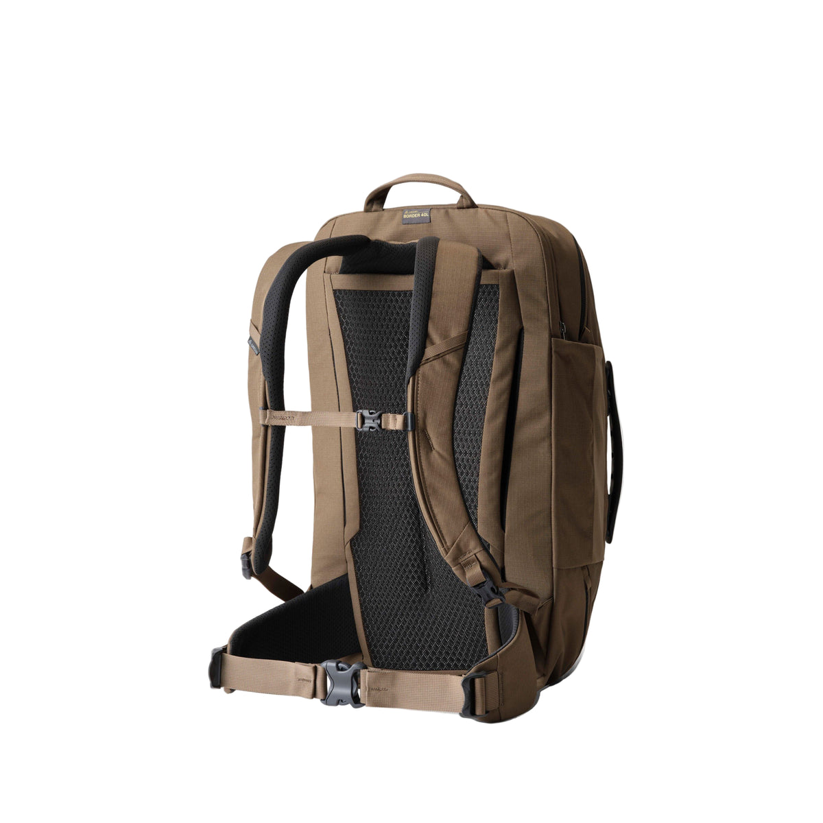 Gregory Border Carry-On 40L in Mesa Brown - Back View showing breathable backpanel