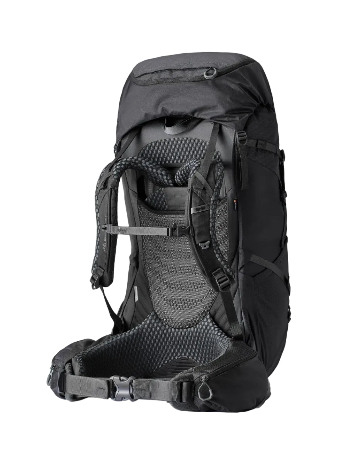 Gregory Deva 70 RC 70L Women's Backpack in Eggplant - Back View showing perimeter alloy frame and suspension