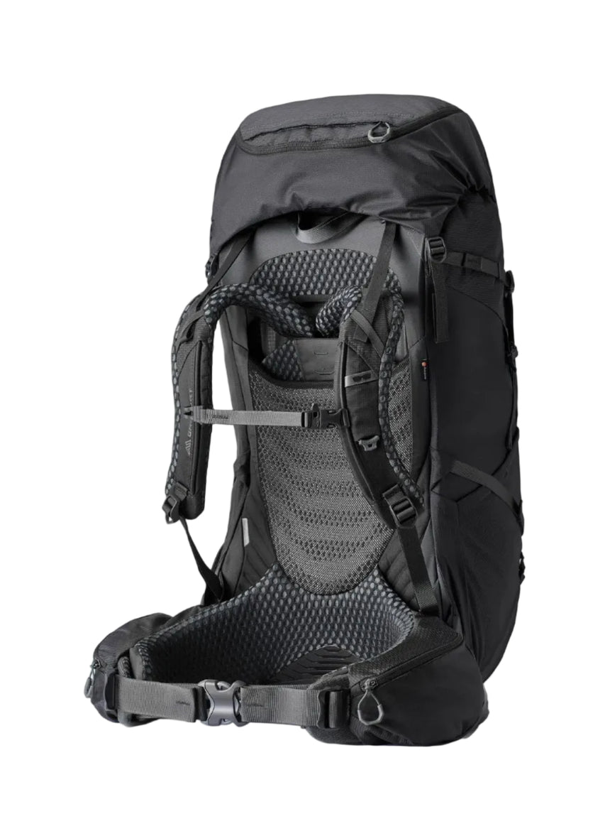 Gregory Deva 70 RC 70L Women's Backpack in Eggplant - Back View showing perimeter alloy frame and suspension
