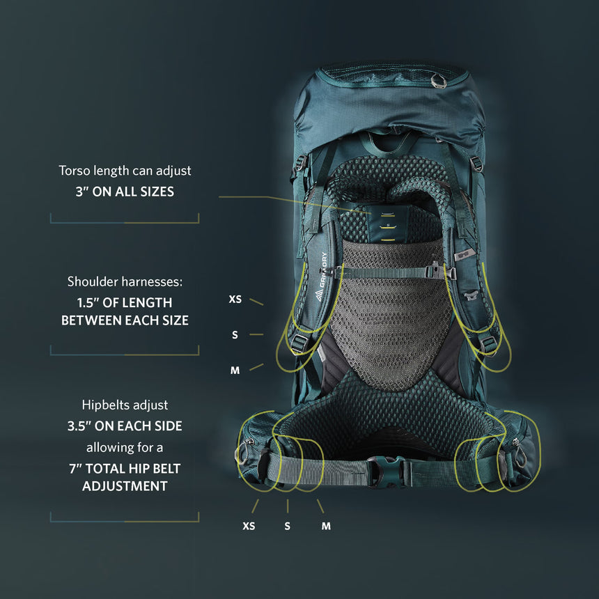 Gregory Deva 70 RC on Model - demonstrating women-specific fit and comfort on the trail
