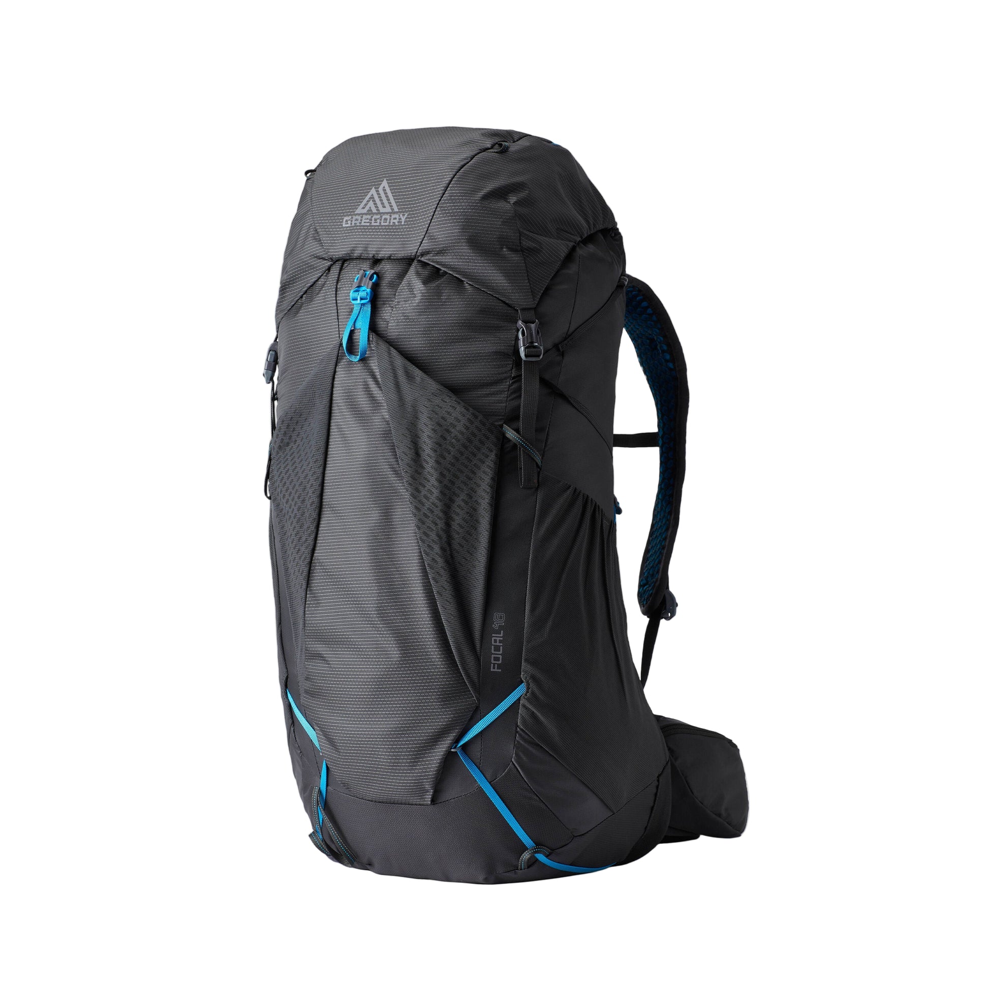 Gregory Focal 48 RC Men's Backpacking Pack in Ozone Black - Front View with 52L capacity