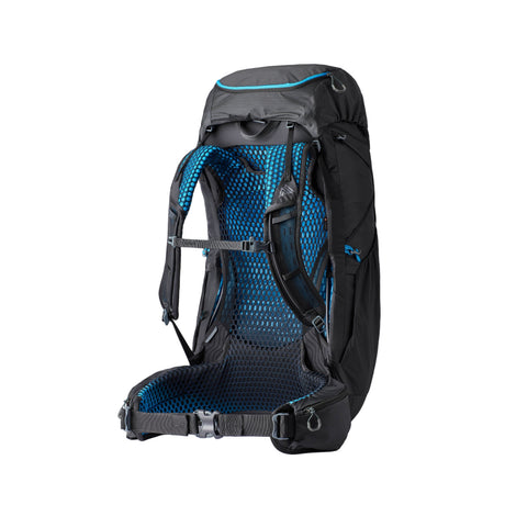 Gregory Focal 58 RC Men's Backpacking Pack in Ozone Black - Back View showing FreeFloat suspension