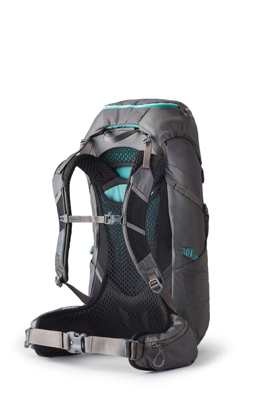 Gregory Jade 33L Women's Backpack in Mist Grey - Back View showing breathable backpanel
