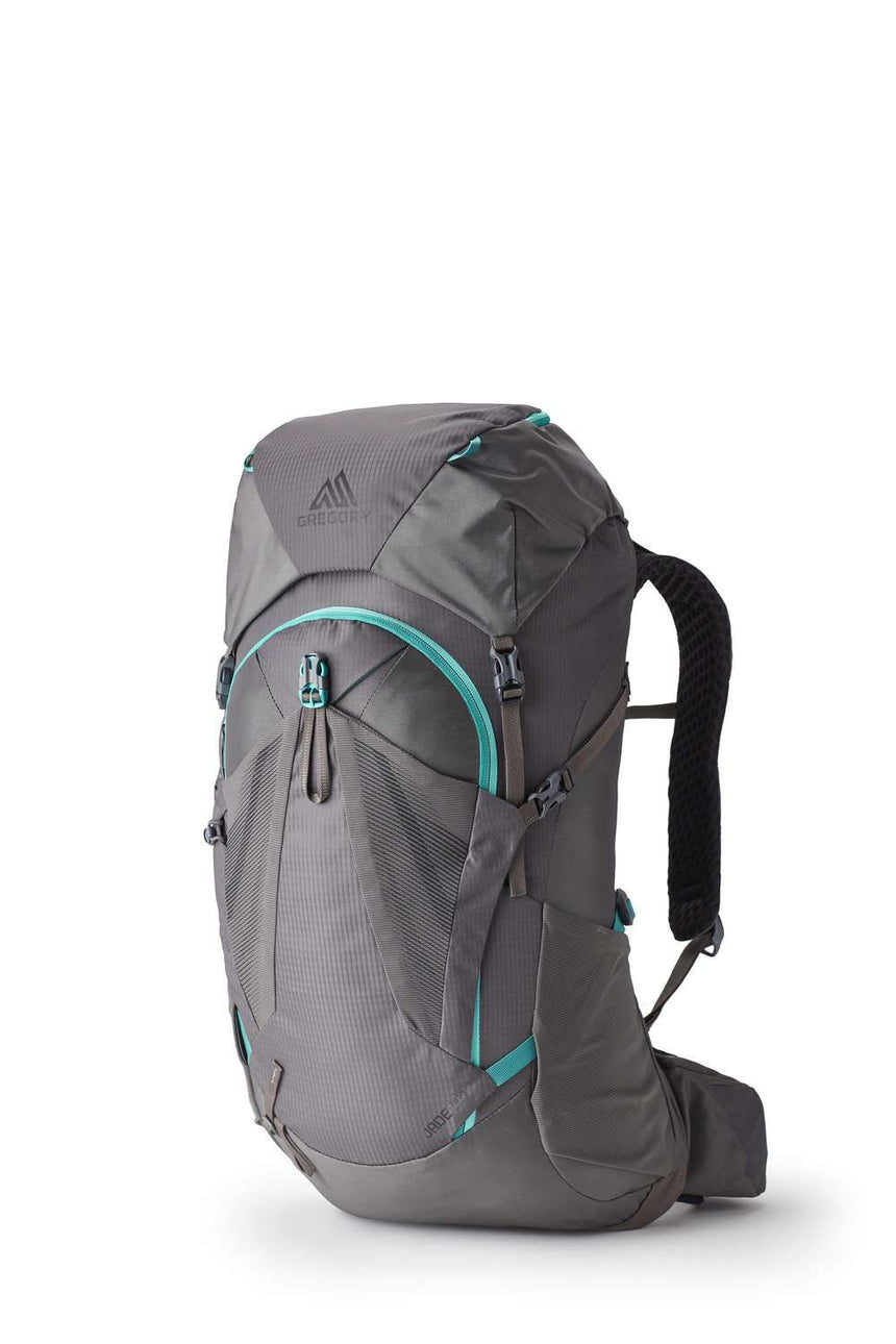 Gregory Jade 33L Women's Backpack in Mist Grey - Front View with adjustable torso system