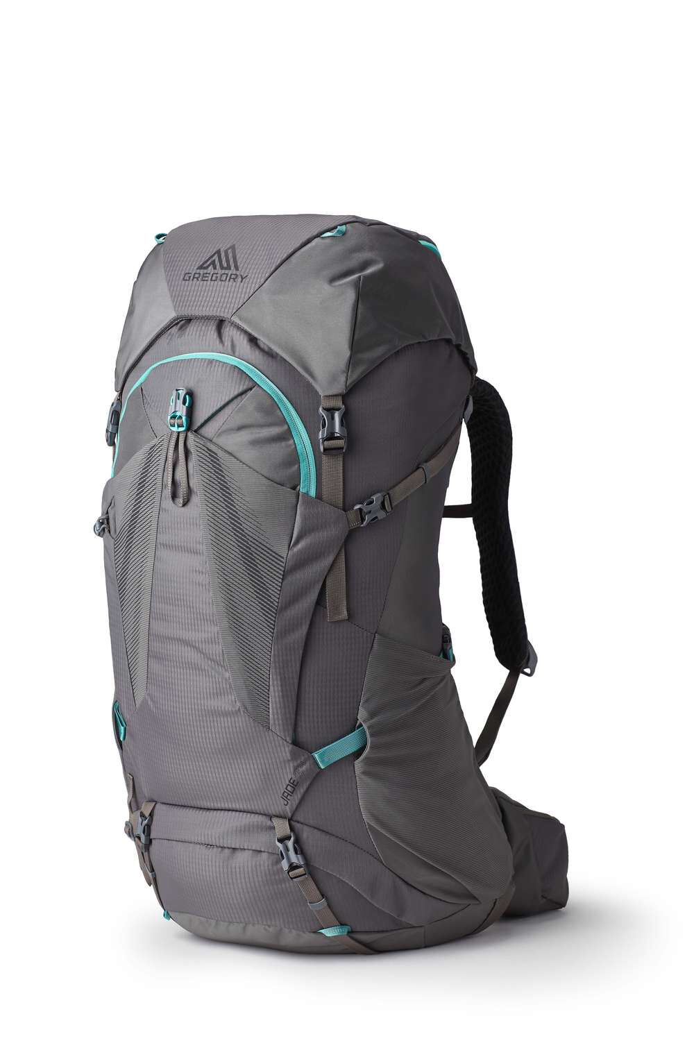 Gregory Jade 53L Women's Backpack in Mist Grey - Front View with women-specific geometry