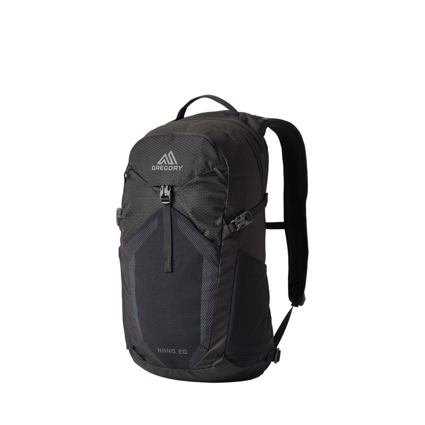 Gregory Nano 20L Daypack in Optic Black - Front View with laptop/tablet sleeve