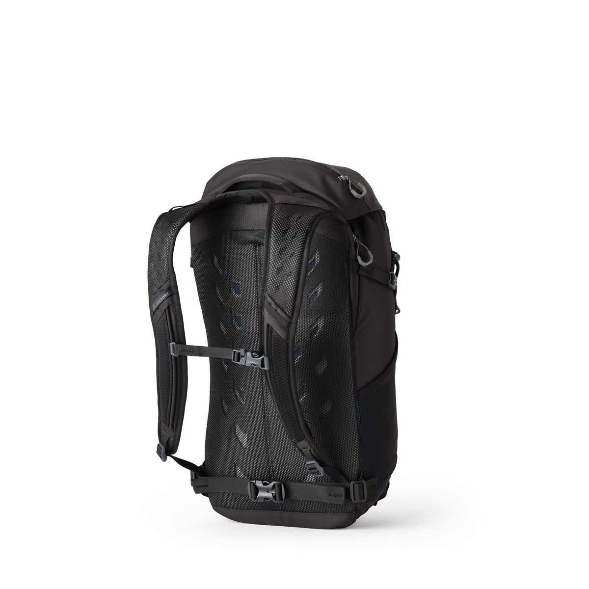 Gregory Nano 28L Daypack in Optic Black - Back View showing padded airmesh shoulder harnesses