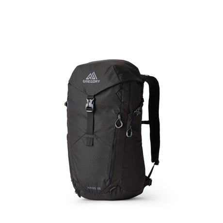 Gregory Nano 28L Daypack in Optic Black - Front View with trekking pole attachments