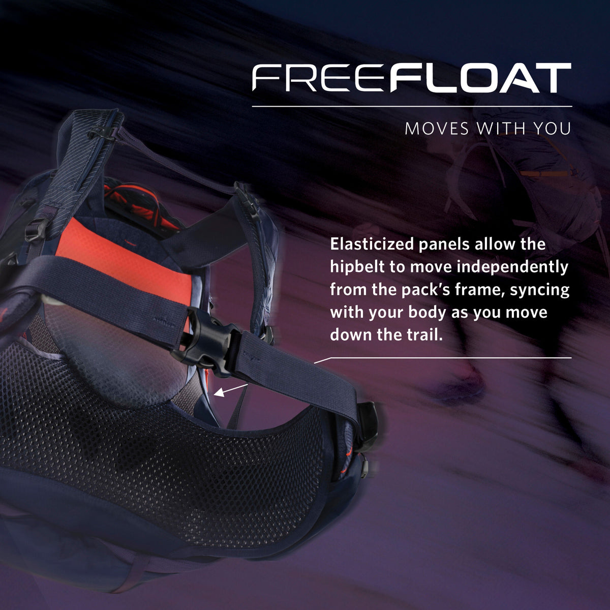 Gregory Paragon 70L FreeFloat Dynamic Hipbelt - elasticised flex panels move with your body