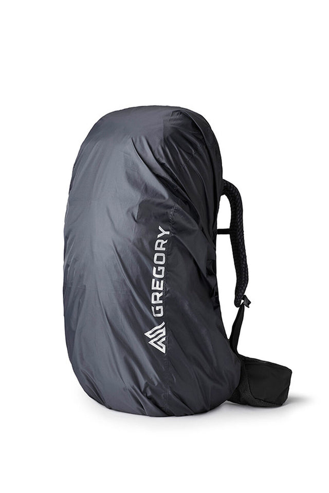 Gregory Raincover 50-80L Waterproof Backpack Cover in Obsidian Black - Front View with reflective logo