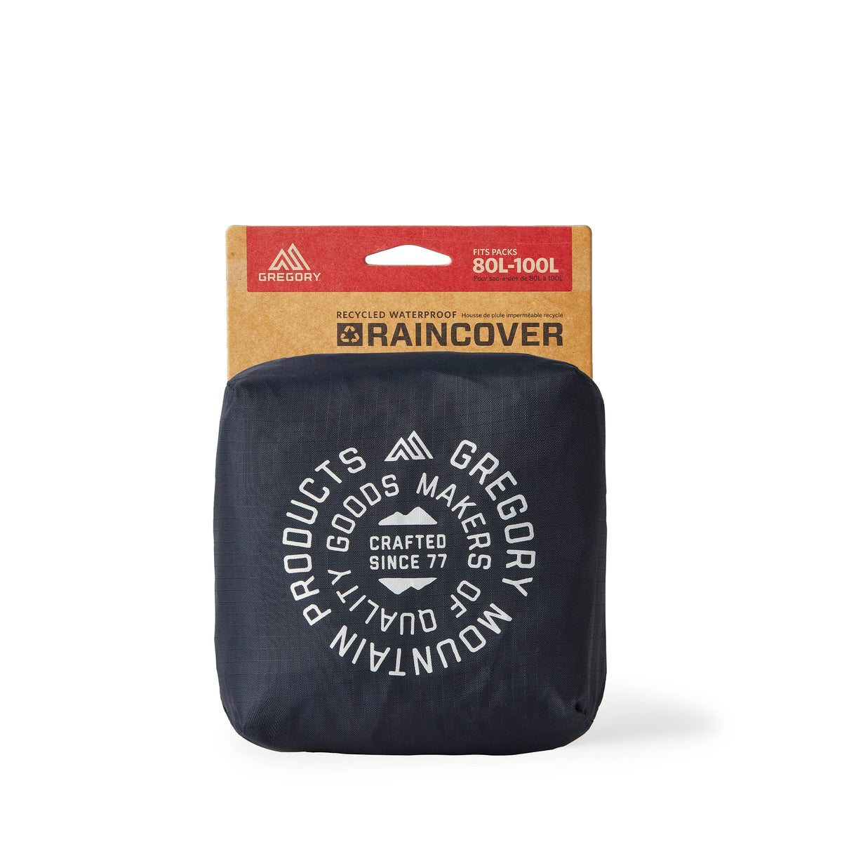 Gregory Raincover 80-110L Packaged in Obsidian Black - compact 15x16.5x5cm size for easy storage