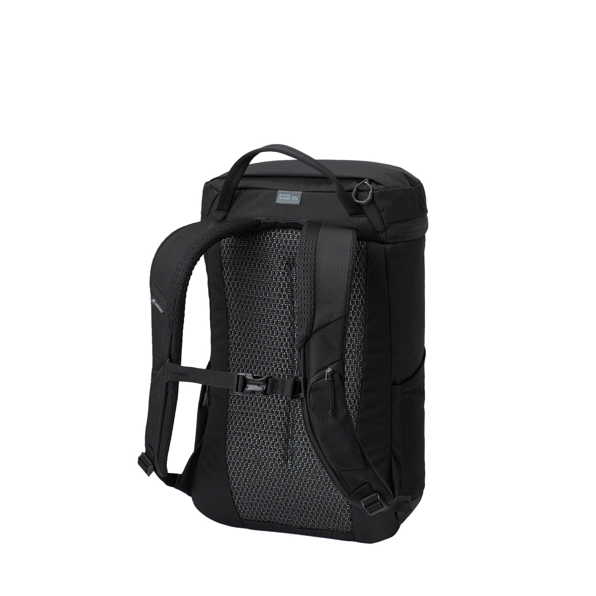 Gregory Rhune 25L Everyday Backpack in Carbon Black - Back View showing padded shoulder harness