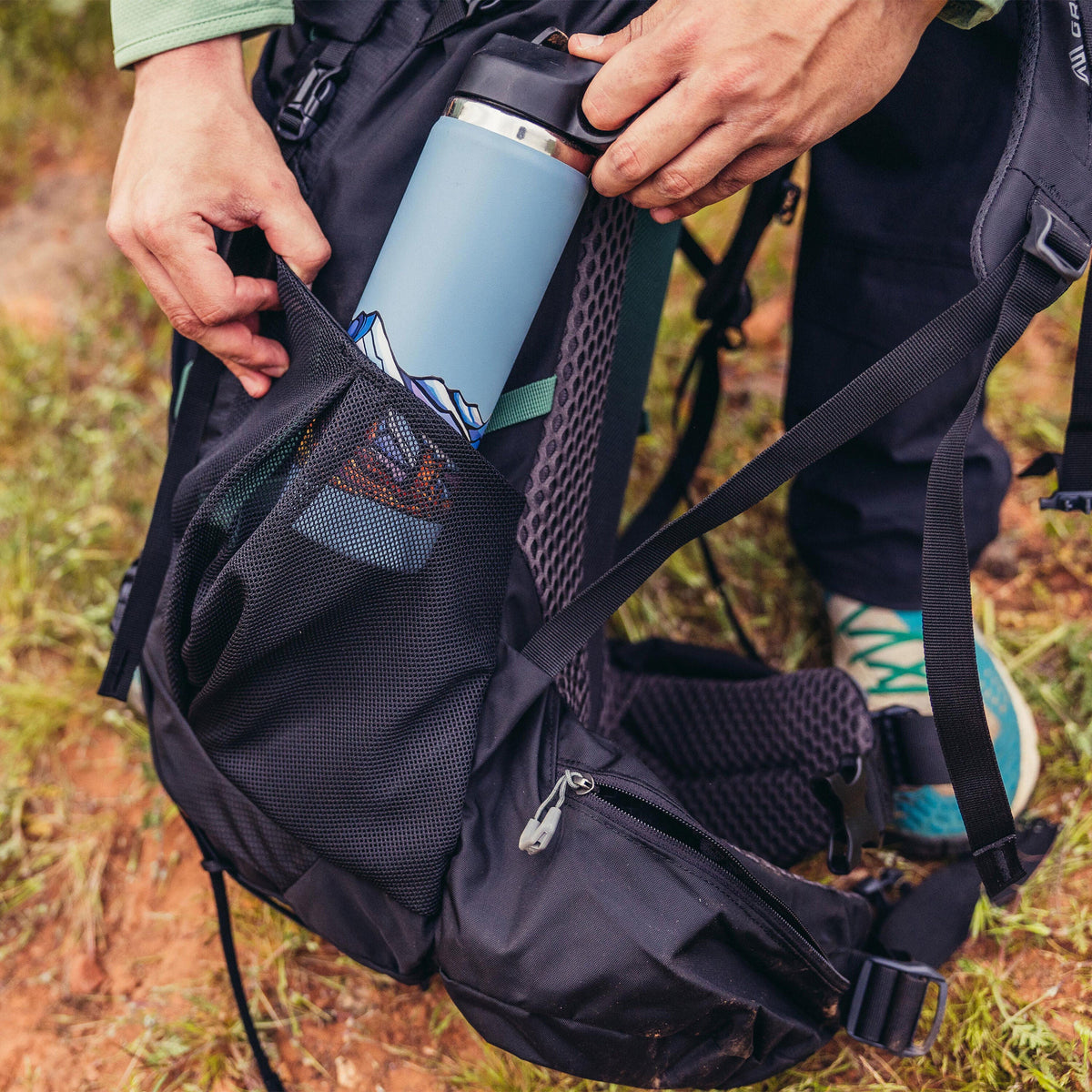 Gregory Stout 35 Dual-Sided Durable Mesh Pockets with compression straps for water bottles and gear