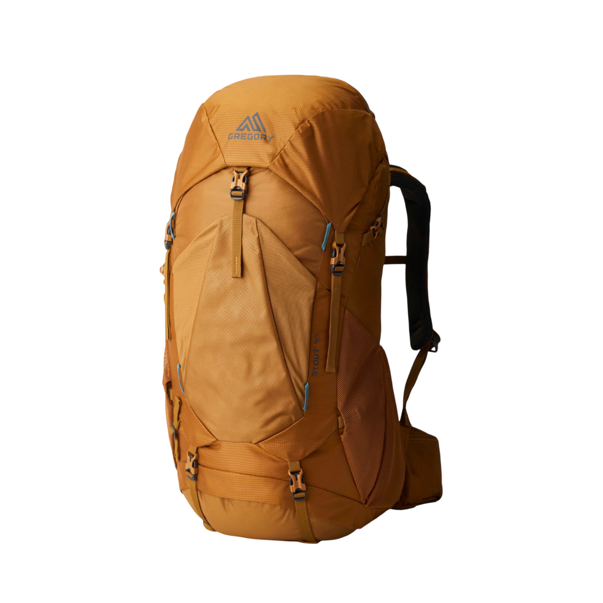 Gregory Stout 45L Men's Backpack in Sandstone - Front View showing adjustable fit system