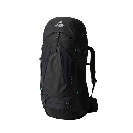 Gregory Stout 55L Men's Backpack in Forest Black - Front View showing adjustable straps and oversized mesh pockets