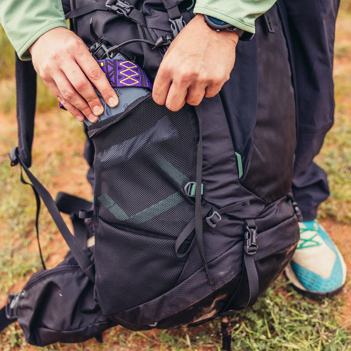 Gregory Stout 55 Dual-Side Mesh Pockets with side trail access and compression straps for water bottles
