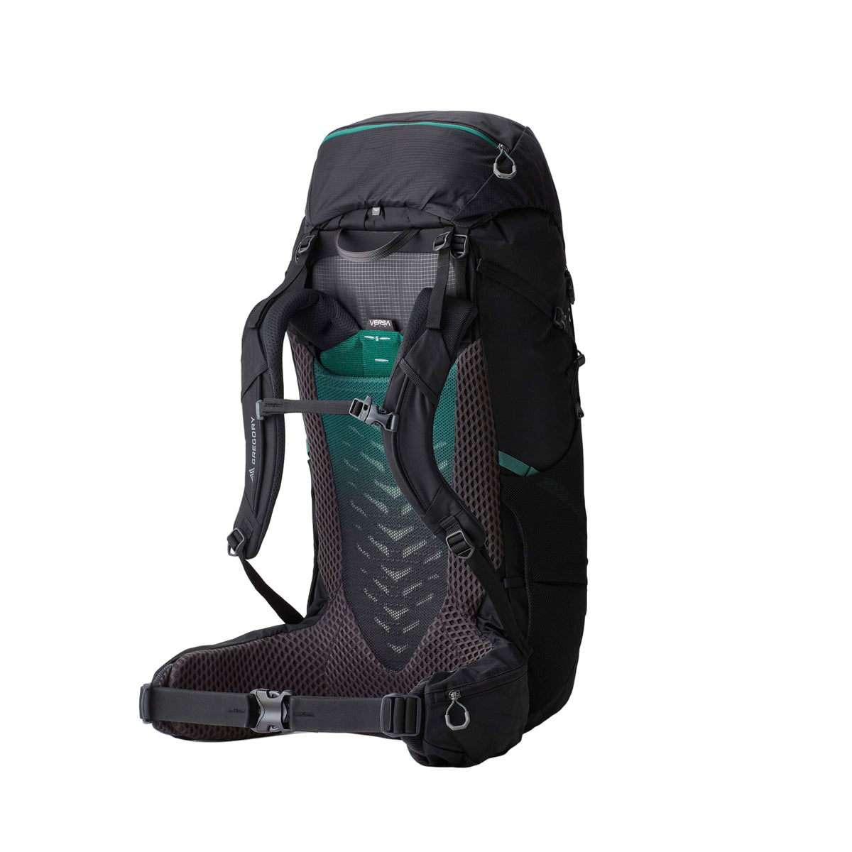 Gregory Stout 70L Men's Backpack in Forest Black - Back View showing breathable 3D backpanel and VersaFit system
