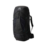Gregory Stout 70L Men's Backpack in Forest Black - Front View showing adjustable straps and oversized mesh pockets