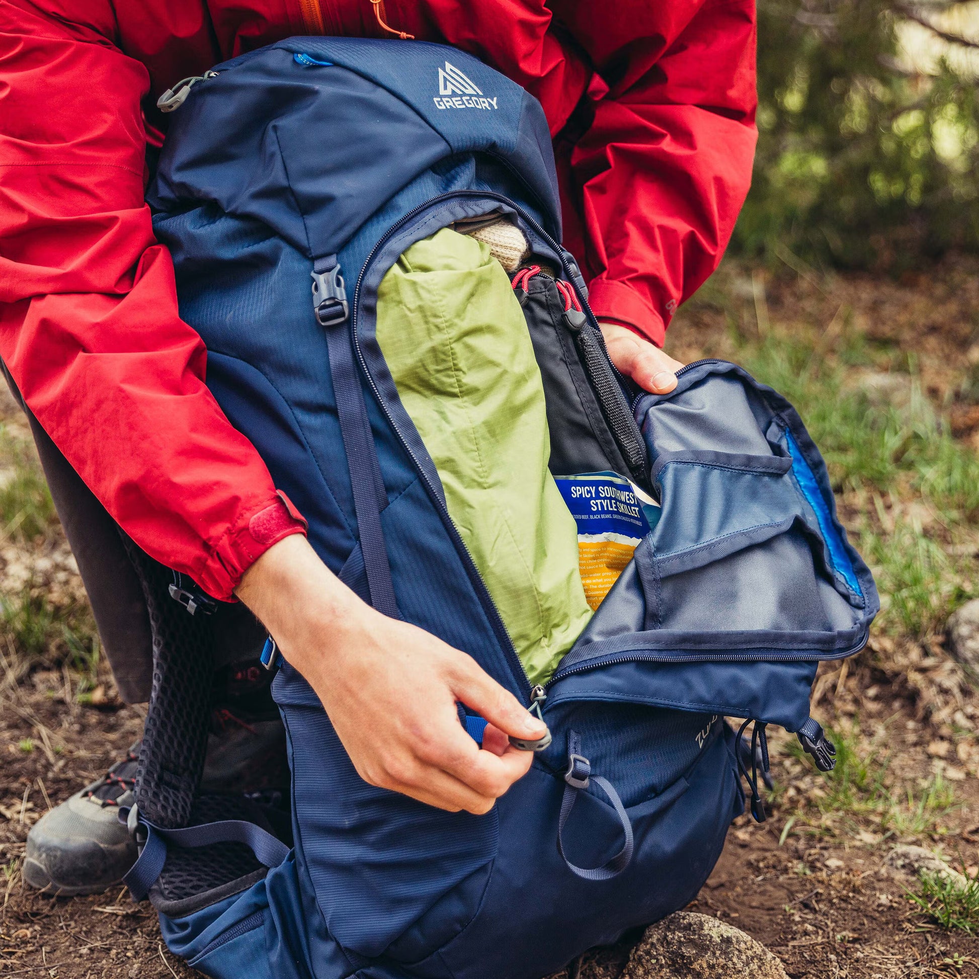 Gregory Zulu 45L Main Compartment U-Zip Access - full opening for easy gear access on the trail