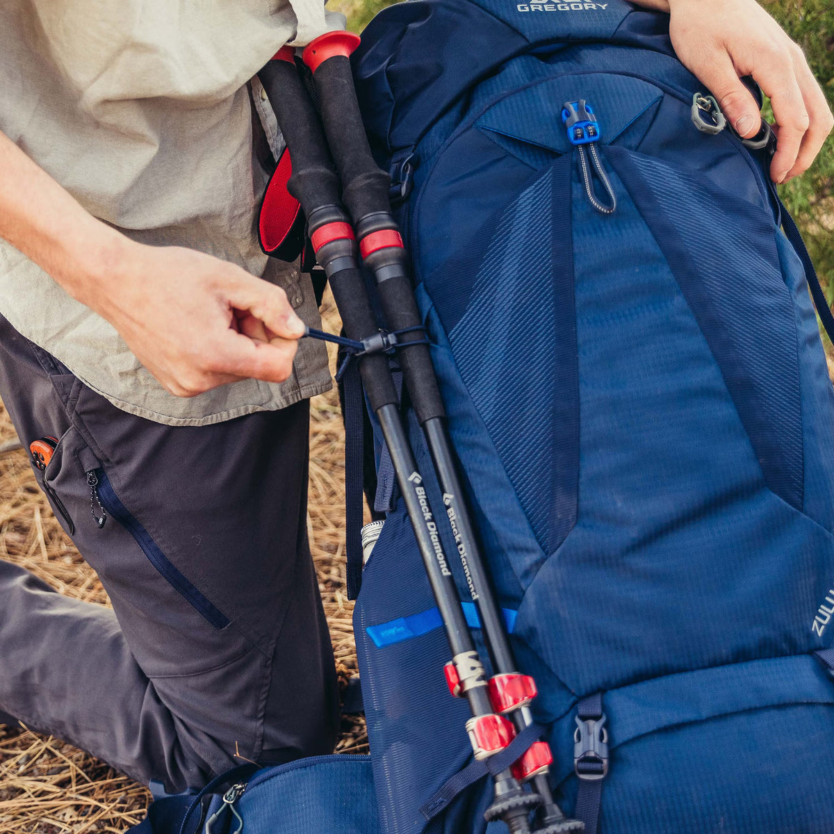 Gregory Zulu 65L Trekking Pole Attachment - adjustable loops and shock locks for secure pole storage