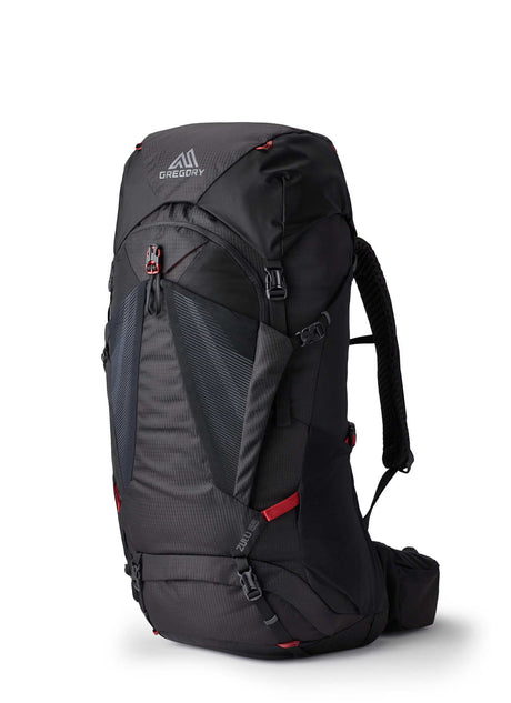 Gregory Zulu 65L Men's Backpack in Volcanic Black - Front Angle View with FreeFloat suspension