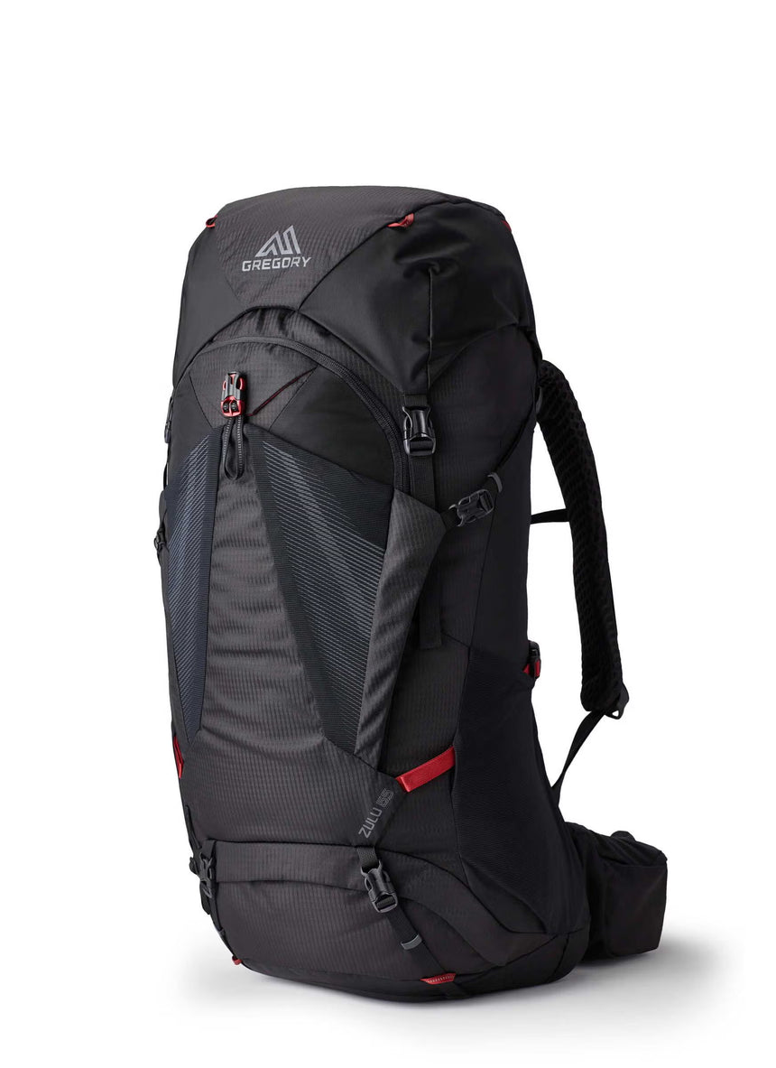 Gregory Zulu 65L Men's Backpack in Volcanic Black - Front Angle View with FreeFloat suspension