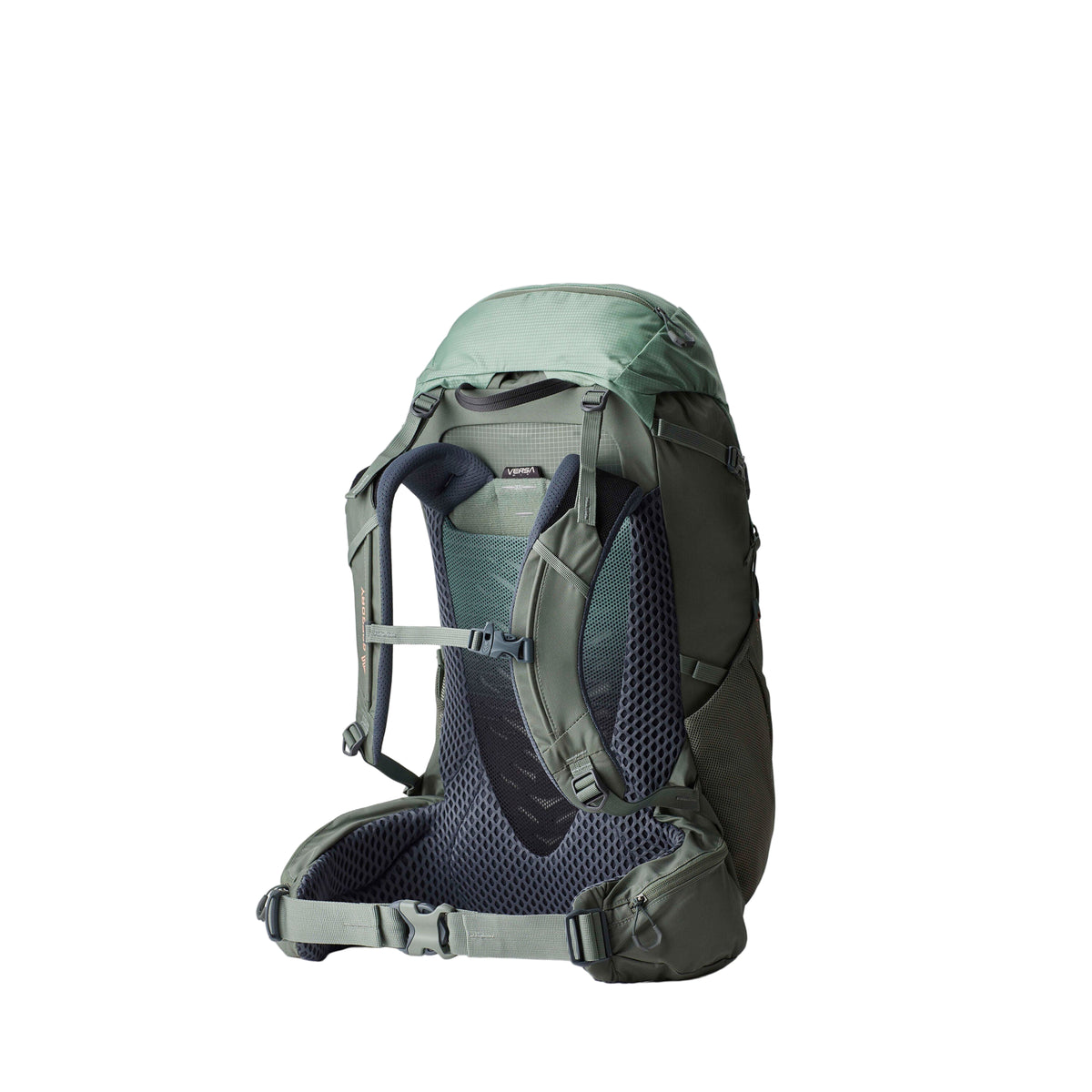 Gregory Amber 34L Women's Backpack in Lichen Green - Back View showing breathable 3D backpanel and VersaFit system