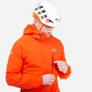 Mountain Equipment Squall Hooded Men's Jacket front angle zip cardinal orange