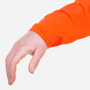Mountain Equipment Squall Hooded Men's Jacket close up sleeve cardinal orange