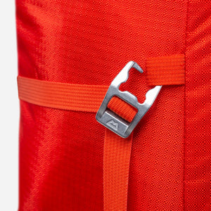 Mountain Equipment Tupilak 50-75 Backpack front close up of buckle