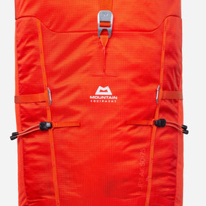 Mountain Equipment Tupilak 50-75 Backpack front close of pack and logo