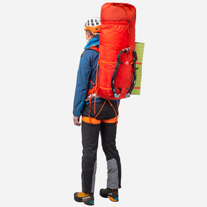 Mountain Equipment Tupilak 50-75 Backpack full model angle image with accessories