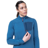 Mountain Equipment Lumiko Women's Zip T Outdoor Action Stellar/Majolica- pocket