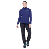 Mountain Equipment Lumiko Women's Zip T Outdoor Action Amethyst/Medieval- front fit on model