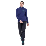 Mountain Equipment Lumiko Women's Zip T Outdoor Action Amethyst/Medieval- front fit on model