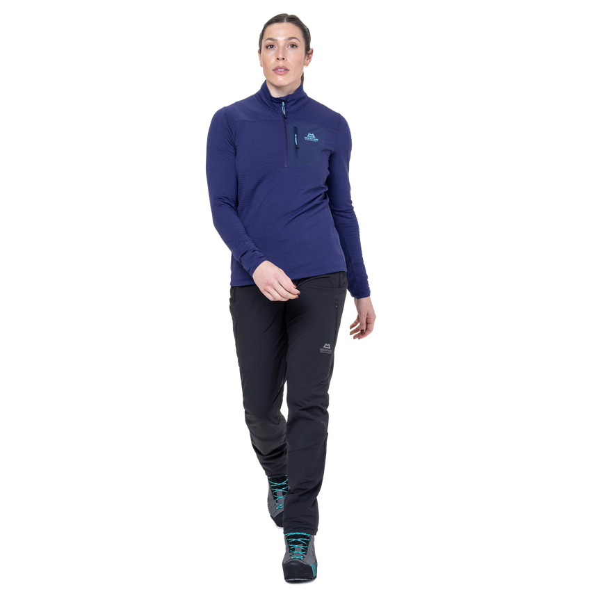 Mountain Equipment Lumiko Women's Zip T Outdoor Action Amethyst/Medieval- front fit on model