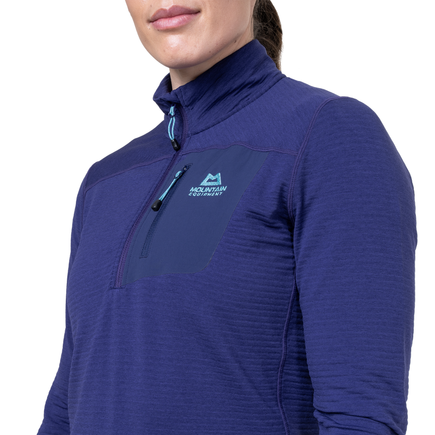 Mountain Equipment Lumiko Women's Zip T Outdoor Action Amethyst/Medieval- collar