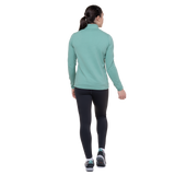 Mountain Equipment Lumiko Women's Zip T Outdoor Action Lichen Green/D Teal- back fit on model