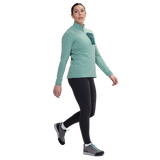 Mountain Equipment Lumiko Women's Zip T Outdoor Action Lichen Green/D Teal- side fit on model