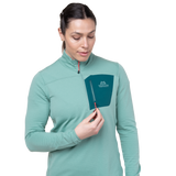 Mountain Equipment Lumiko Women's Zip T Outdoor Action Lichen Green/D Teal- pocket