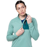 Mountain Equipment Lumiko Women's Zip T Outdoor Action Lichen Green/D Teal- zip