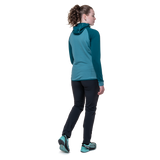 Mountain Equipment Eclipse Hooded Women's Jacket Outdoor Action Topaz/Medieval- back fit on model