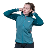 Mountain Equipment Eclipse Hooded Women's Jacket Outdoor Action Topaz/Medieval- front fit