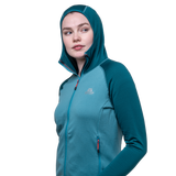 Mountain Equipment Eclipse Hooded Women's Jacket Outdoor Action Topaz/Medieval- front fit
